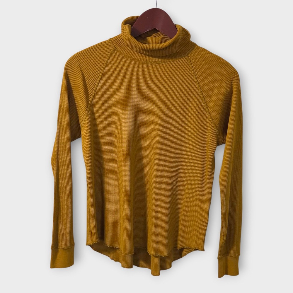 Everlane The Organic Cotton Waffle Knit Turtleneck Tee Mustard Yellow XS